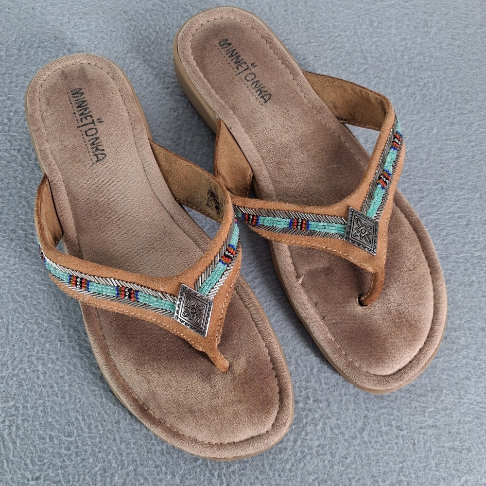 Minnetonka Beaded Thong Sandals Casual Womens Size 9